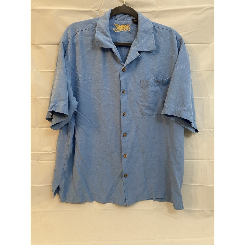 Eagle Dry Goods‎ Co Blue Size L 100% Silk Button Up Shirt Logo on Shirt #208